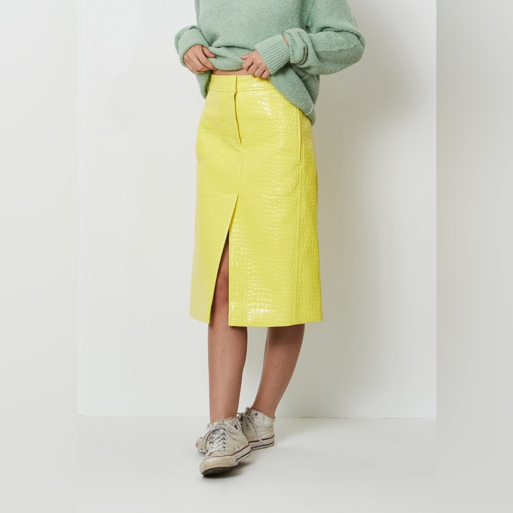 Tibi Midi Patent Croc Embossed Skirt